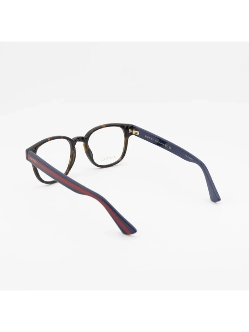 Gucci GG0927O 002 Eyeglasses Dark Havana with Blue and Red Stripe 49mm Square